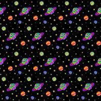 Psychedelic Space Planets Vector Seamless Pattern