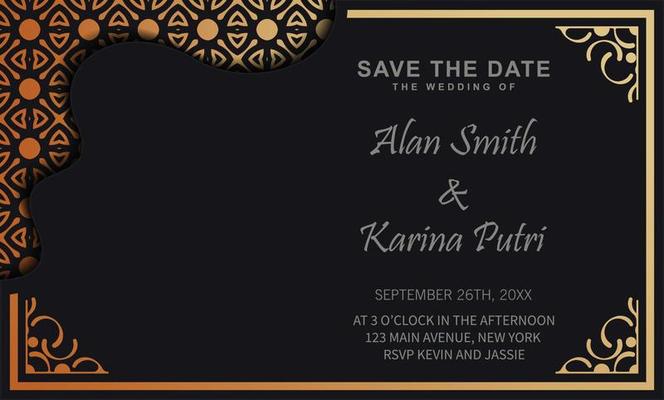 dark black wedding invitation with pattern