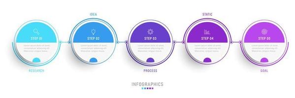 plantilla de diseño de etiquetas infográficas vectoriales con iconos y 5 opciones o pasos. se puede utilizar para diagramas de proceso, presentaciones, diseño de flujo de trabajo, banner, diagrama de flujo, gráfico de información. vector