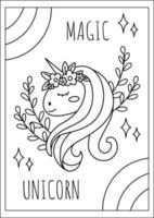 Unicorn coloring page for kids vector illustration