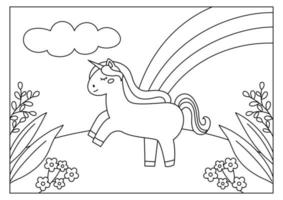 Unicorn coloring page for kids vector illustration