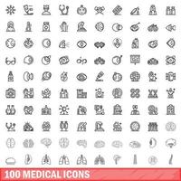 100 medical icons set, outline style vector