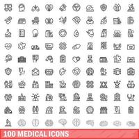 100 medical icons set, outline style vector