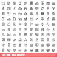 100 iconos de oficina establecidos, estilo de esquema vector