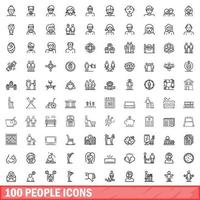 100 people icons set, outline style vector