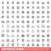 Conjunto de iconos de 100 personas, estilo de esquema vector