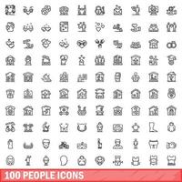 100 people icons set, outline style vector