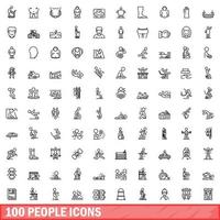 100 people icons set, outline style vector