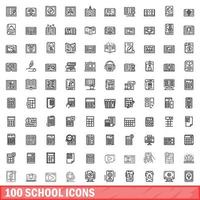 100 school icons set, outline style vector