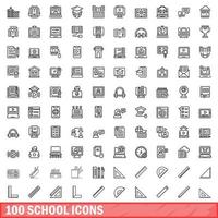 100 iconos escolares establecidos, estilo de esquema