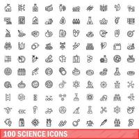 100 iconos de ciencia establecidos, estilo de esquema vector