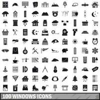 100 windows icons set, simple style vector