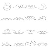 Waves icon set outline vector