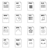 esquema de conjunto de iconos de extensión de archivo vector