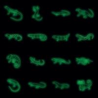 Lizard icons set vector neon