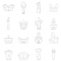 Castle tower icon set outline vector