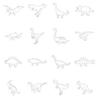 esquema de conjunto de iconos de diferentes dinosaurios vector