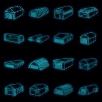 Different hangars icons set vector neon