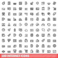 100 internet icons set, outline style vector