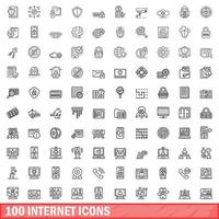 100 internet icons set, outline style vector