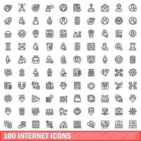 100 internet icons set, outline style vector