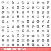 100 internet icons set, outline style vector