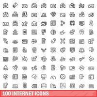 100 internet icons set, outline style vector