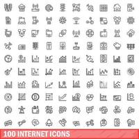 100 internet icons set, outline style vector