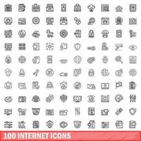 100 internet icons set, outline style vector