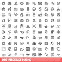 100 internet icons set, outline style vector