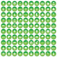 100 iconos de jardín de infantes establecer círculo verde vector