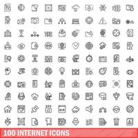 100 internet icons set, outline style vector