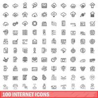 100 internet icons set, outline style vector