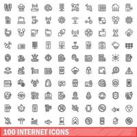 100 internet icons set, outline style vector