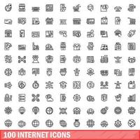 100 internet icons set, outline style vector