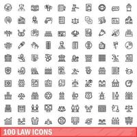 100 law icons set, outline style vector