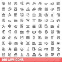 100 law icons set, outline style vector