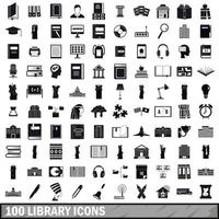 100 library icons set, simple style vector