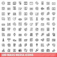 100 iconos de medios de comunicación establecidos, estilo de contorno vector