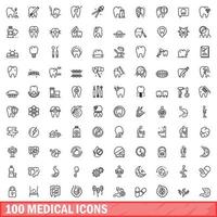 100 medical icons set, outline style vector