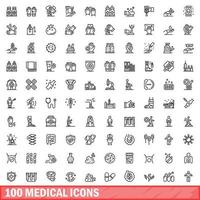 100 medical icons set, outline style vector