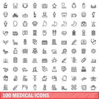 100 medical icons set, outline style vector