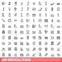 100 medical icons set, outline style vector