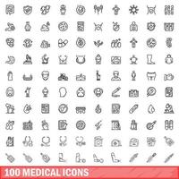 100 medical icons set, outline style vector