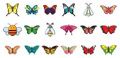 Insects icon set, cartoon style vector