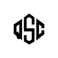 QSC letter logo design with polygon shape. QSC polygon and cube shape logo design. QSC hexagon vector logo template white and black colors. QSC monogram, business and real estate logo.