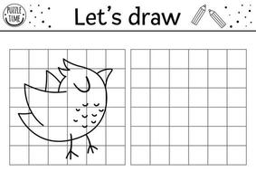 Complete the bird picture. Vector forest drawing practice worksheet. Printable black and white activity for preschool children with flying animal. Copy the picture garden woodland themed game for kids