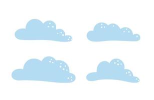 conjunto vectorial de lindas nubes azules de estilo plano. ilustración divertida del cielo de dibujos animados para niños. alegres iconos infantiles aislados en fondo blanco. vector