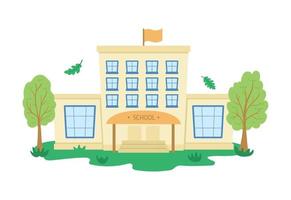 Vector school building with trees isolated on white background. Back to school flat illustration. Cute educational concept