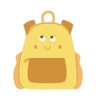 Vector kawaii schoolbag illustration. Back to school educational clipart. Cute flat style smiling backpack with eyes. Funny picture for kids